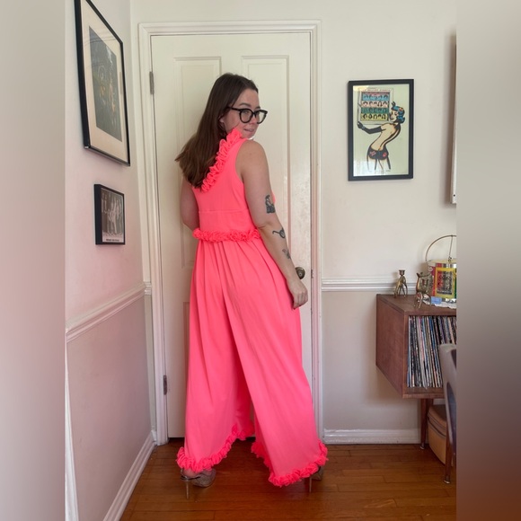 60s Vintage Hot Pink Nylon Jumpsuit - Picture 2 of 8